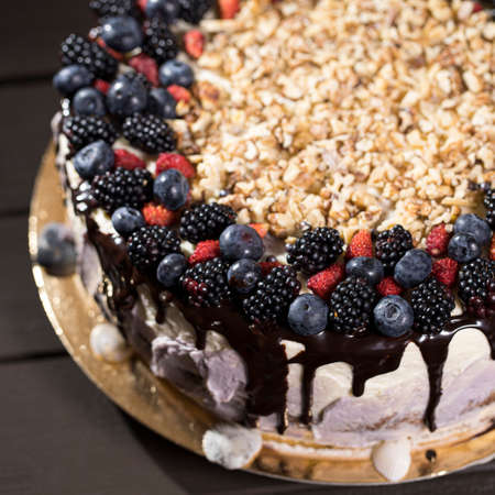 Cake with berries view from top.の写真素材