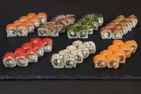 Sushi rolls, set of 56 sushi.の写真素材