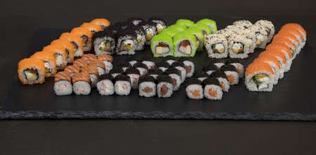 Sushi rolls, set of 72 sushi.の写真素材