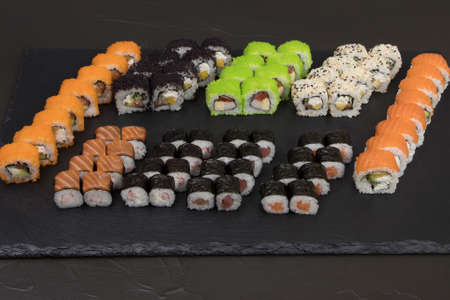 Sushi rolls, set of 72 sushi.の写真素材