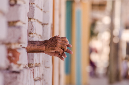 only hands from the windowの写真素材