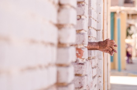 only hands from the windowの写真素材