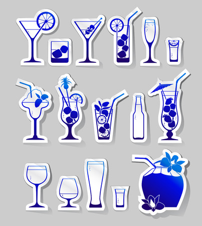illustration of  Cocktails and glasses with alcohol on stickersのイラスト素材