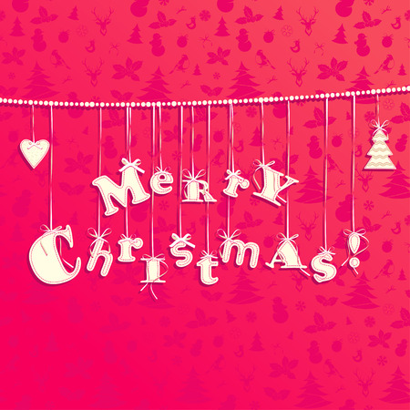 Christmas applique background. Garland of letters Merry Christmas. Stitch design.のイラスト素材
