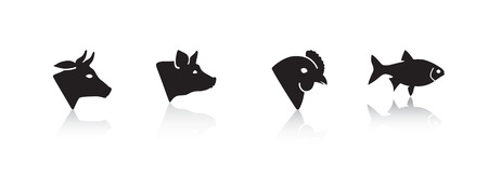Vector Illustration of meat animals iconsのイラスト素材