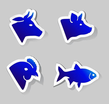 Vector Illustration of  meat animals iconsのイラスト素材