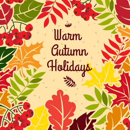 Vector Illustration Autumn leaves frame. Flat styleのイラスト素材