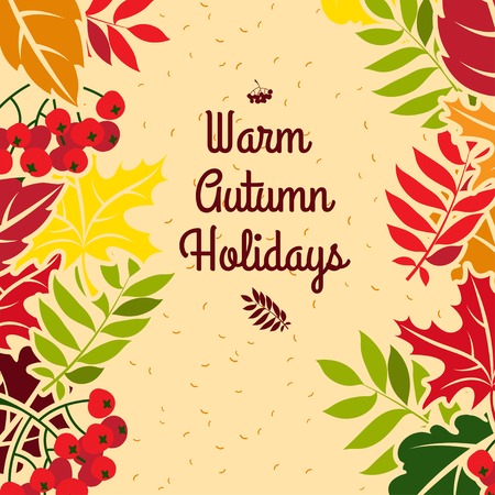 Vector Illustration Autumn leaves frame. Flat styleのイラスト素材