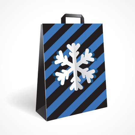 Vector illustration of Festive black striped paper-bag with cut out snowflakeのイラスト素材