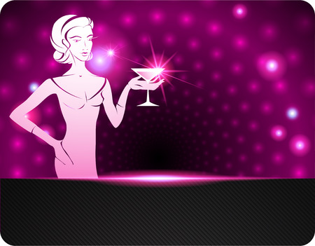 Vector Illustration of A woman holding a cocktail. A sparkling backgroundのイラスト素材
