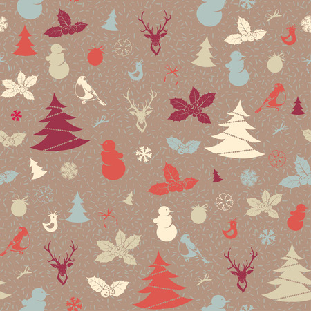 Vector illustration Festive Christmas and New Year seamless pattern in vintage flat style.のイラスト素材