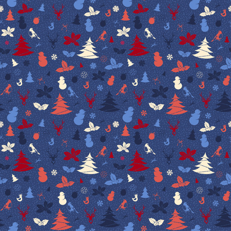 Vector illustration Festive Christmas and New Year seamless pattern in vintage flat style.のイラスト素材