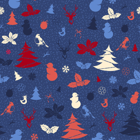Vector illustration Festive Christmas and New Year seamless pattern in vintage flat style.のイラスト素材