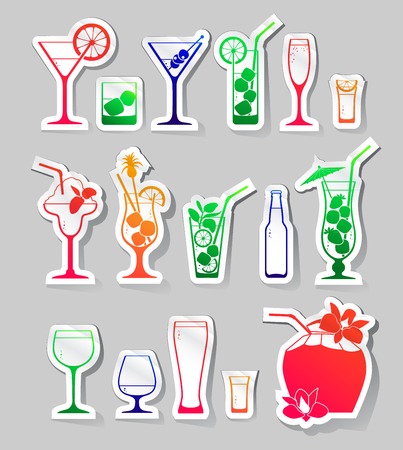 Vector Illustration of  Cocktails and glasses with alcohol on stickersのイラスト素材