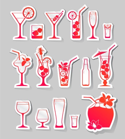Vector Illustration of  Cocktails and glasses with alcohol on stickersのイラスト素材