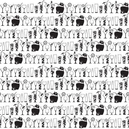 Vector Illustration Seamless black & white pattern of cocktails and drinks . Flat style iconsのイラスト素材