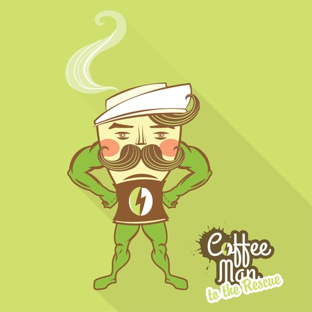 Vector Illustration Coffee man character standing with his hands on the hipsのイラスト素材
