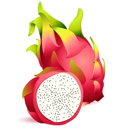 Vector Illustration Icon of Ripe exotic dragonfruit with sliceのイラスト素材