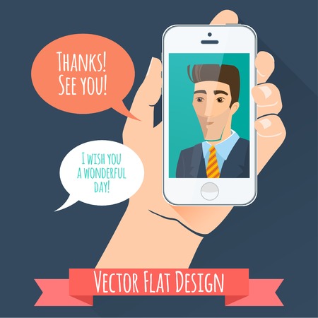 Vector Illustration of Phone conversation. Flat styleのイラスト素材