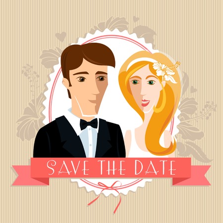Vector Illustration of Wedding invitation card with wedding coupleのイラスト素材