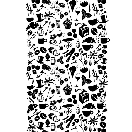 Vector illustration Stripe shape dessert pattern with cafe and food objects. Flat styleのイラスト素材