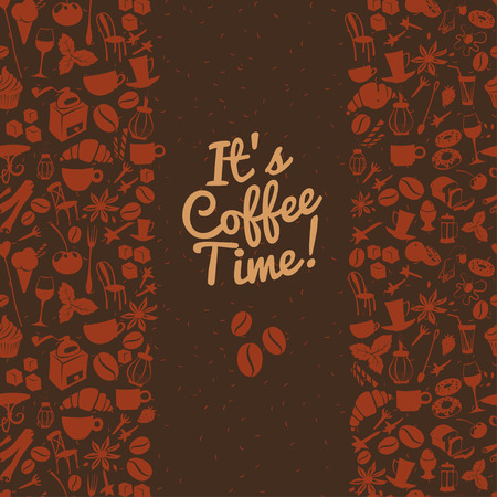 Vector illustration Two Stripes frame shape dessert pattern with cafe and food objects. Flat styleのイラスト素材