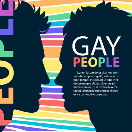 Vector Illustration of Profiles of two men homosexual couple. With place for your textのイラスト素材