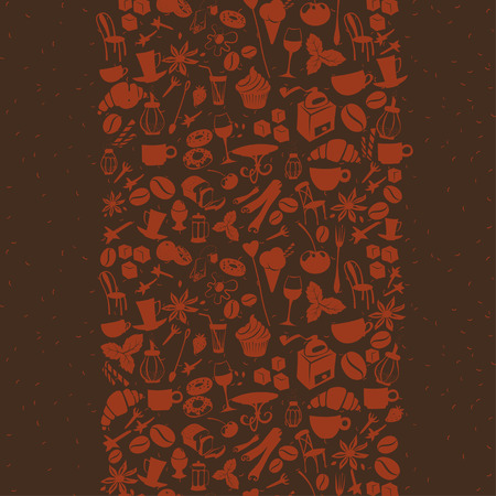 Vector illustration Stripe shape dessert pattern with cafe and food objects. Flat styleのイラスト素材