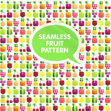 Vector Illustration Seamless pattern of fruits and berries with leaves. Shiny style iconsのイラスト素材