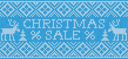 Vector Illustration of Christmas Sale: Scandinavian style seamless knitted pattern with deersのイラスト素材