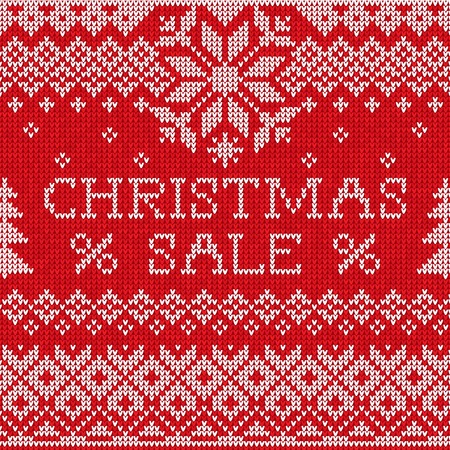 Vector Illustration of Christmas Sale: Scandinavian style seamless knitted patternのイラスト素材
