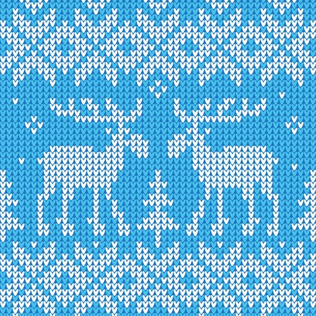 Vector Illustration of Scandinavian style seamless knitted pattern with deersのイラスト素材