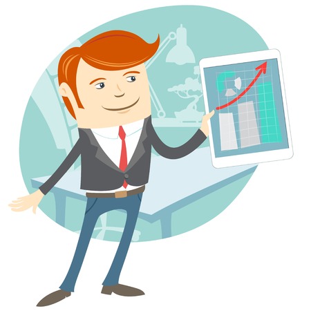 Vector Illustration of  Vector Illustration of Office man presenting a graph on tabletのイラスト素材