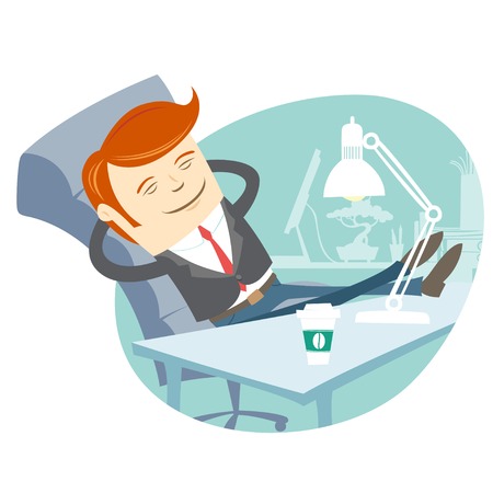 Vector Illustration of  Office man sitting with feet on his working deskのイラスト素材