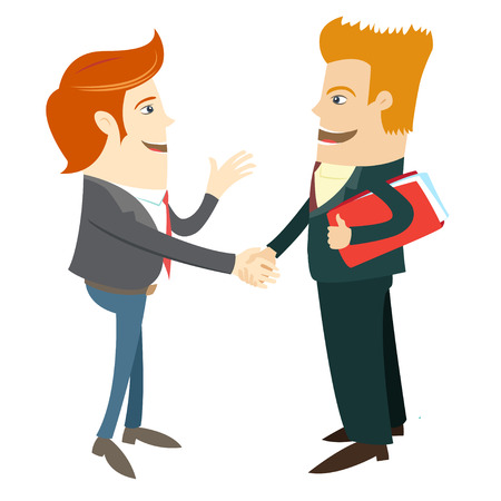 Vector illustration Business handshake and business people infront their office. Flat styleのイラスト素材