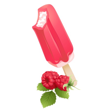 Vector Illustration Icon of raspberry Ice-cream with berries. Summer flavorのイラスト素材
