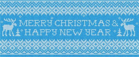 Vector Illustration of Merry Christmas & Happy New Year: Scandinavian style seamless knitted pattern with deersのイラスト素材