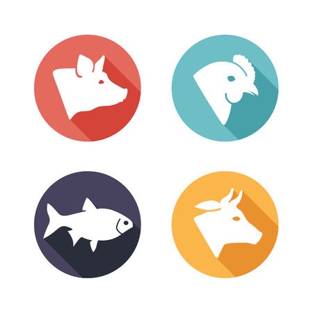 Vector illustration Meat animals icons. Flat styleのイラスト素材