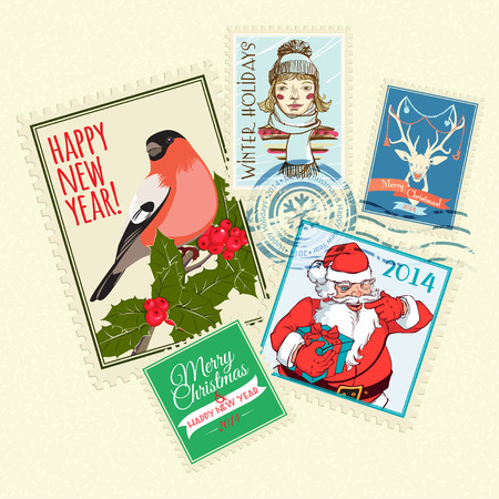 Vector Set of Christmas postal stampsのイラスト素材