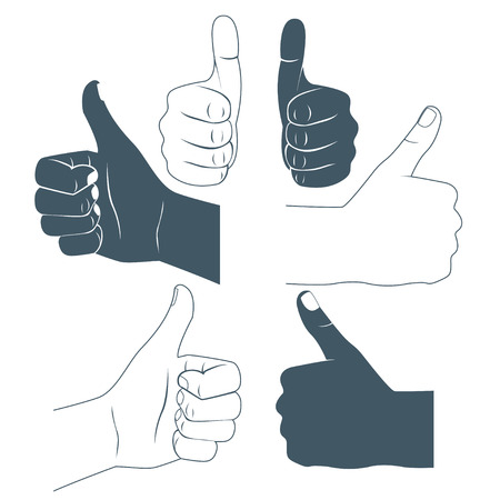 Vector Illustration of  Thumbs up. Drawn by hands icons. Flat styleのイラスト素材