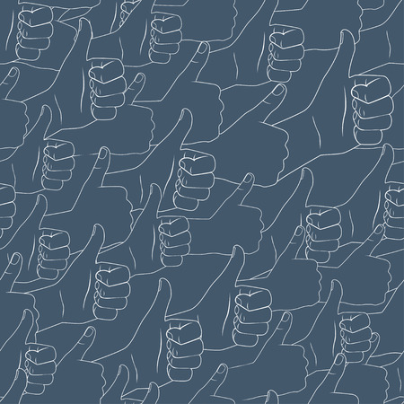 Vector Illustration of  Thumbs up. Drawn by hands seamless pattern. Flat styleのイラスト素材
