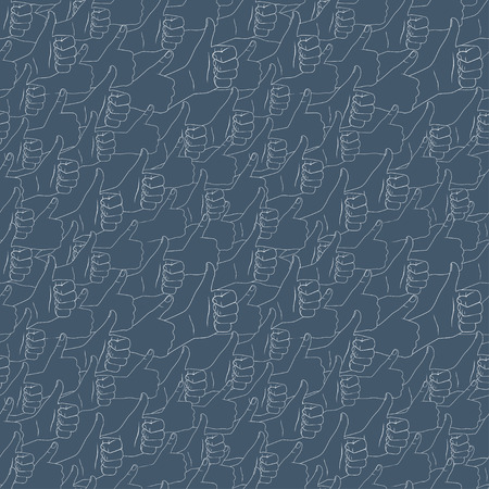Vector Illustration of  Thumbs up. Drawn by hands seamless pattern. Flat styleのイラスト素材