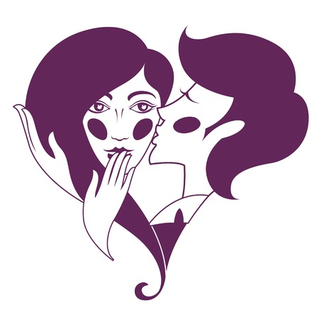 Vector illustration of Kissing boy and girl. Heart shape. Monochromeのイラスト素材