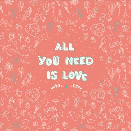 Vector illustration of Valentine's Day seamless pattern with place for your text message. Sketch styleのイラスト素材