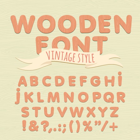 Vector Illustration of  Vintage wooden alphabet. Flat styleのイラスト素材