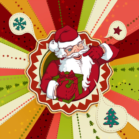 Vector illustration of Vintage Christmas card with Santa Clausのイラスト素材