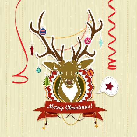 Vector illustration of Vintage Christmas card with deerのイラスト素材