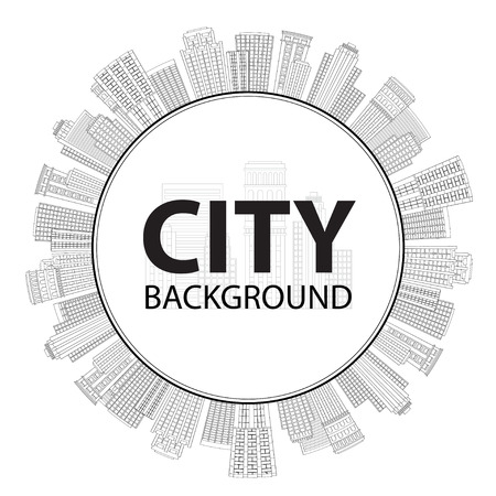 Vector illustration Seamless circular frame of line skyscrapers. Black and whiteのイラスト素材