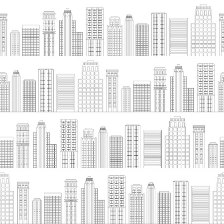 Vector illustration Seamless pattern of line skyscrapers. Black and whiteのイラスト素材