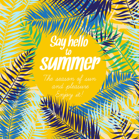 Vector illustration Color palm leaves frame for your text. Flat styleのイラスト素材